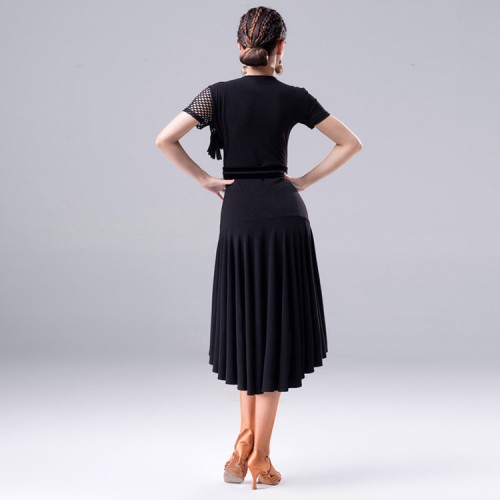 Black fringes latin dresses for  women's female competition professional salsa chacha rumba samba dancing dresses